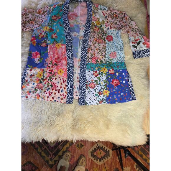 John Mark Floral Kimono Patchwork & Embroidered Size XL Viscose - Picture 2 of 16